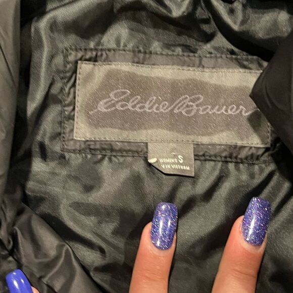 NWOT Eddie Bauer Women's Blue Black Colorblock 650 Down Puffer Coat Size S - Picture 5 of 7